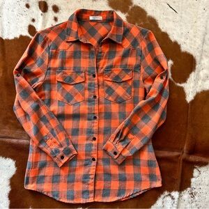 Orange & Gray Plaid Button Down